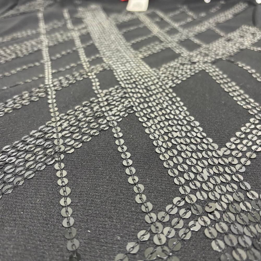 Anne Klein Black Sequin Long Sleeve Top with Silver Sequin Diamond Pattern - Picture 3 of 5